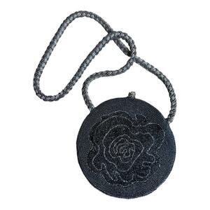 Pierre Cardin-Charles Jourdan Black Round Beaded Evening Purse Shoulder Bag 6.5"